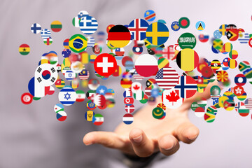 World map with all states and their flags,3d render.