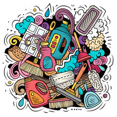 Cleaning cartoon vector doodle design