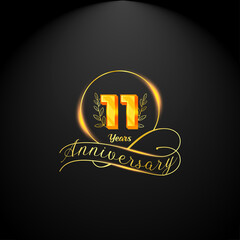 Elegant golden 11 years anniversary logo template. luxury retro vintage style. vector illustration