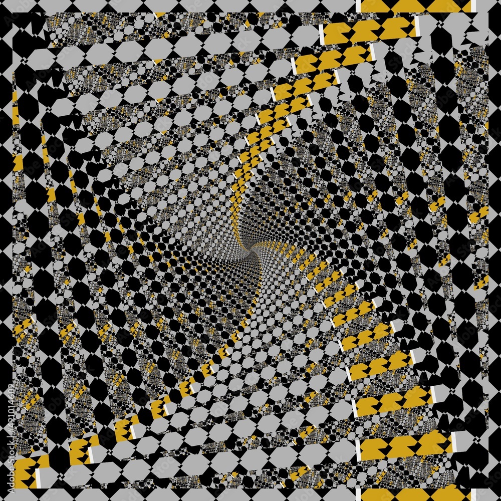 Poster grey and black chequered pattern with contrasting yellow and black zone with white ladder frames int