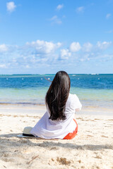 Punta Cana, in the Dominican Republic. December 2020. Woman relaxing on the beach in the Caribbean. 