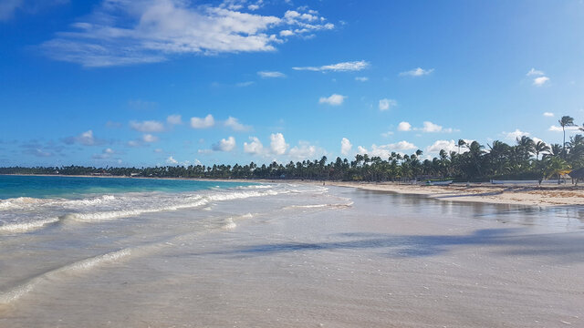 Punta Cana, in the Dominican Republic. December 2020. Woman relaxing on the beach in the Caribbean. 