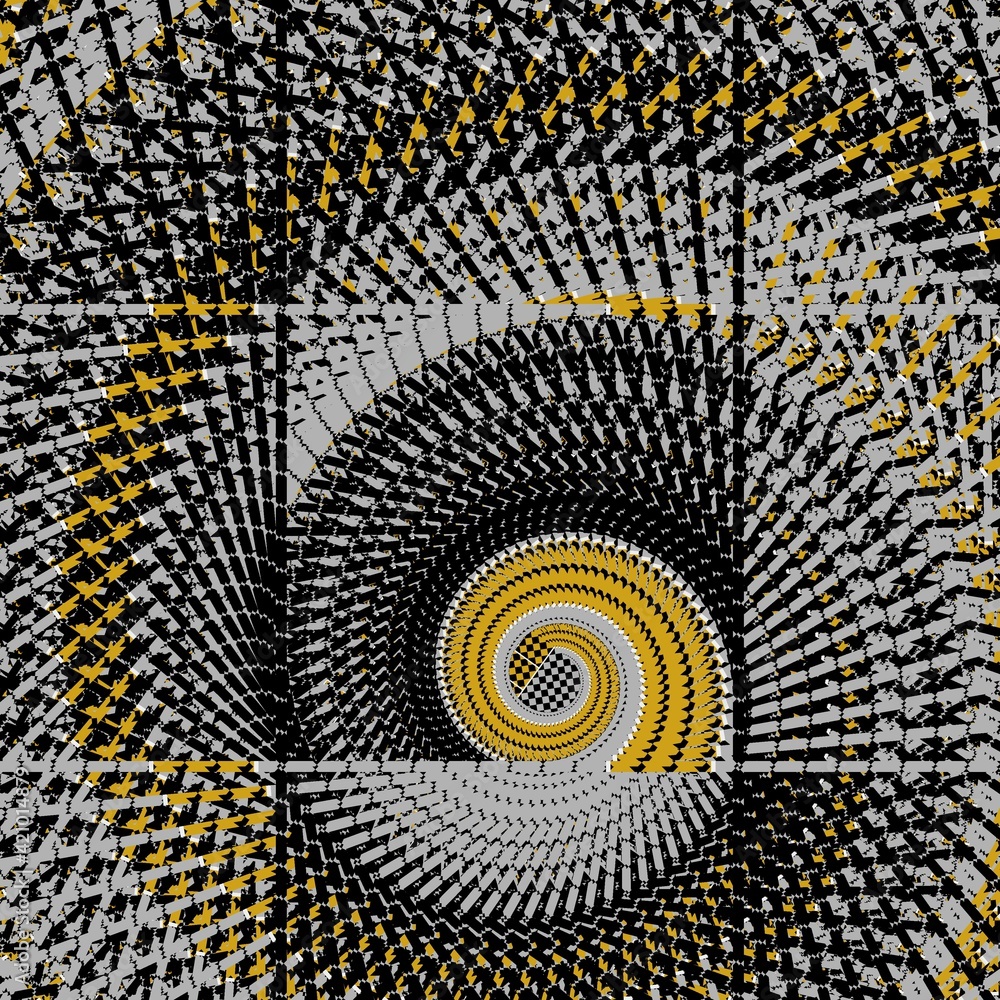 Poster grey and black chequered pattern with contrasting yellow and black zone with white ladder frames int