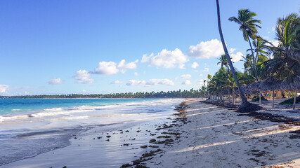 Punta Cana, in the Dominican Republic. December 2020. Woman relaxing on the beach in the Caribbean. 