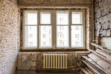 Dismantling in the old apartment before new renovation, construction concept