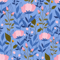 botanical seamless pattern with blue color