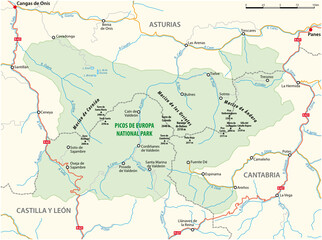 Fototapeta na wymiar vector map of the Spanish National Park Picos de Europa