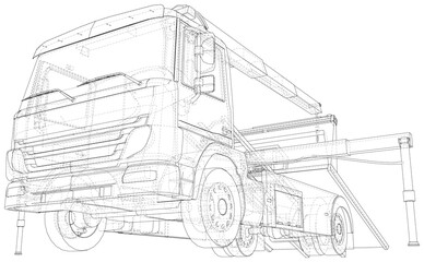 Wire-frame line illustrations of tow trucks. EPS10 format. Vector created of 3d.