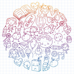 Vector pattern with items for school. Online internet education, e-learning.