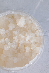 Body scrub. Coconut, sugar, citrus. Homemade spa care cosmetics.