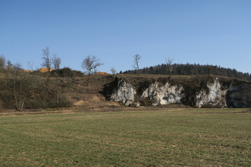 Blick auf anstehendes Kalkgestein am Ortseingang von Sigmaringens Stadtteil Unterschmeien.