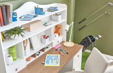 Child working table new style wooden furniture in the room.