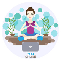 Yoga online concept vector illustration. Stay home