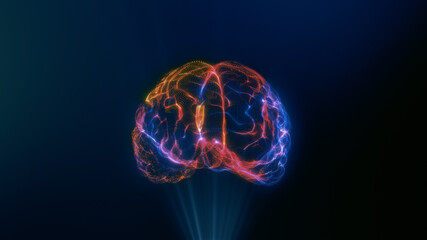 Back view of human Artificial Intelligence. Human brain. Nano technology innovation. Online lifestyle. Futuristic tech development. Human design. Computer science. Smart mind.Data base. IT business