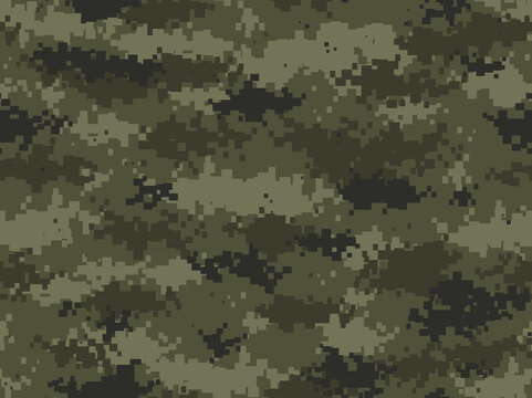 Camouflage seamless pattern. Pixel camo. Military texture. Print on fabric on clothes. Template for design. Vector graphics