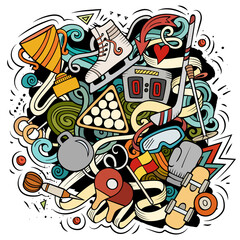 Sport cartoon doodle illustration. Funny Art design.