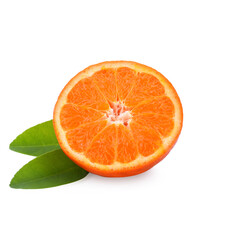 tangerine or mandarin fruit with leaves isolated on white background