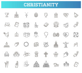 Christianity vector symbols. Set symbols religion and church line icon