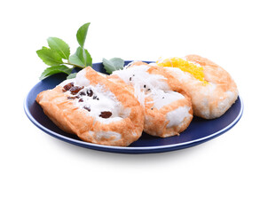 Thai desserts or Thai pancake (kha-nom-thang-taek) with coconut and corn filling