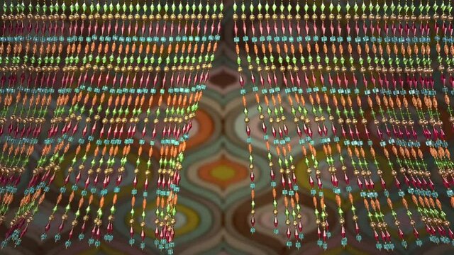 retro colored beaded curtain in wind, loop with alpha matte