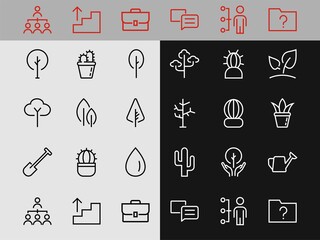 A set of Rosteniya Icons, and garden care, Vector illustration, Contains Icons such as tree, cactus, watering can, spade, flower and much more. on a white background, editable bar 480x480
