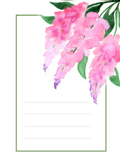 postcard with a plant lilac pink lilac