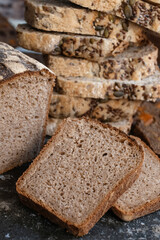 Pattern of slices of different homemade bread. Sliced vegan bread, gluten-free and without animal products. bread, gluten-free and without animal products.