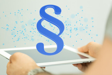 Businessman using 3D rendering digital paragraph law symbol