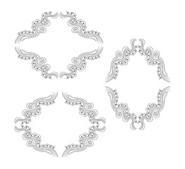 Set of beautiful abstract vector frames with handwritten curling linear ornaments