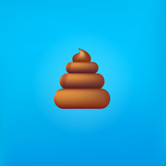 Vector chocolate sweet poop icon isolated on abstract blue background. Cartoon funky pile of poo sticker for your design