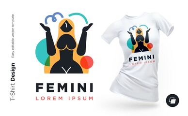 Beautiful modern woman geometric silhouette illustration with with abstract shapes. Print for clothes, posters or souvenirs