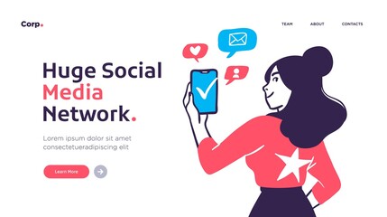 Social media network and digital communication concept. Website Landing page template designs. Web page layout with modern business concepts