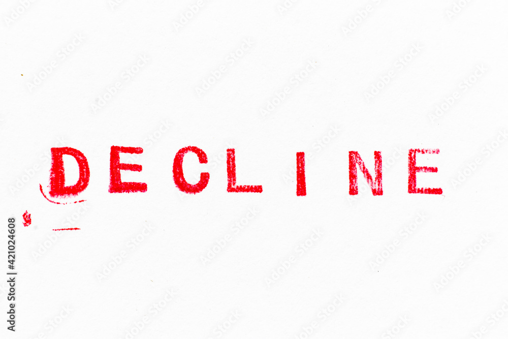 Poster Red color decline word ink rubber stamp on white paper background