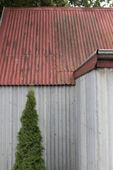red roof on a shed
