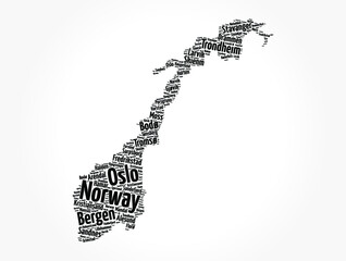 List of cities and towns in Norway, map word cloud collage, business and travel concept background