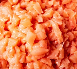 
Raw sliced ​​chicken pieces. To cook. Preparing for dinner. Cooking. A restaurant. Cafe. Workflow of cooking food