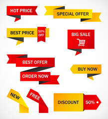 Vector stickers, price tag, banner, label. Coupon sale, offers and promotions vector template.  