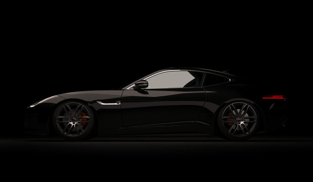 Almaty, Kazakhstan. April 01: Jaguar F-type SVR luxury stylish fast sport car on black background. 3D render