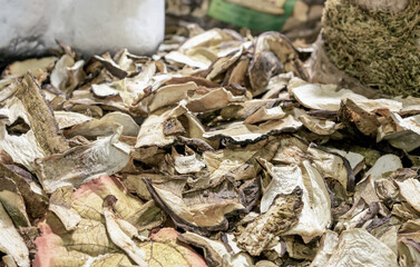 Wild porcini mushrooms, thinly sliced and dried.