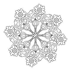 Coloring book. Mandala, artistic creativity and nature. Clouds of flowers and art Brushes.