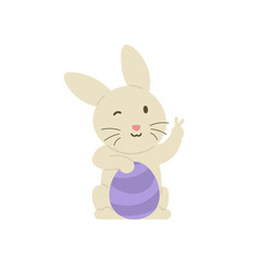 a rabbit holding or hugging an easter egg. animal characters that are funny, cute, and adorable. flat style. vector design illustration