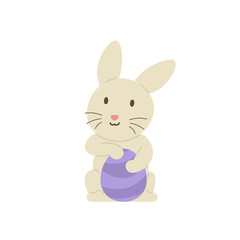 a rabbit holding or hugging an easter egg. animal characters that are funny, cute, and adorable. flat style. vector design illustration
