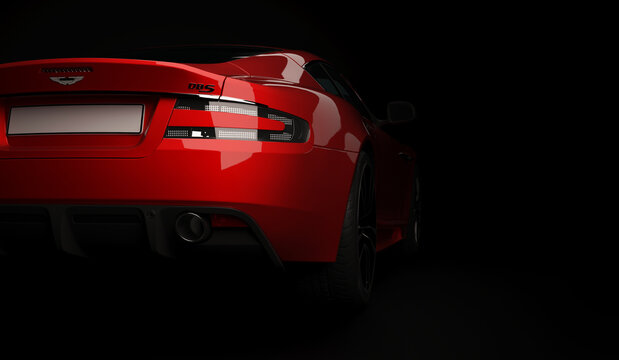 Almaty, Kazakhstan. April 15: British luxuty sport car coupe Aston Martin DBS on black background. 3D render