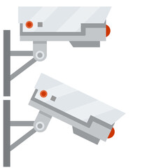 Obraz premium Video surveillance camera. Cartoon flat illustration. Fixation in the wall.
