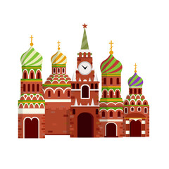 Orthodox Church. Eastern religious temple with bell tower. Monastery and Cathedral. Element of red square in Moscow Kremlin. Cartoon flat illustration. Prayer and Christian Greek and Russian faith