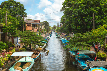 Fototapeta na wymiar Hamilton Canal, aka Dutch Canal, in negombo, sri lanka, connecting Puttalam to Colombo
