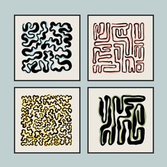 Abstract art composition. Labyrinth. Minimalist hand drawn style. Modern tendy poster, cover, wall art, packaging design. Different curly lines, swirls.