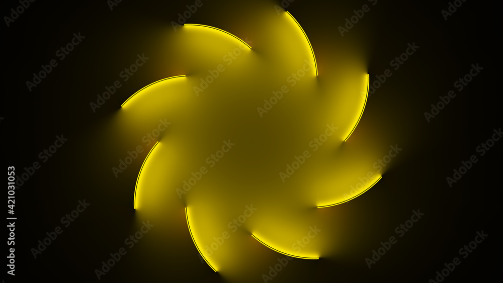 Poster circle with inner yellow light split to parts and transfrom to outer glow. abstract seamless loop an