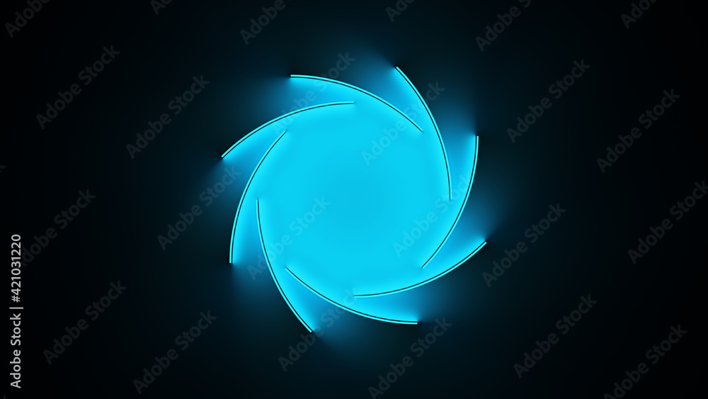Poster circle with inner blue light split to parts and glow with abstract motion. seamless loop animation. 
