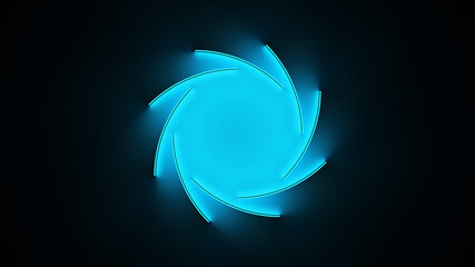 Circle with inner blue light split to parts and glow with abstract motion. Seamless loop animation. 3D render of neon illuminating surfaces motion background.